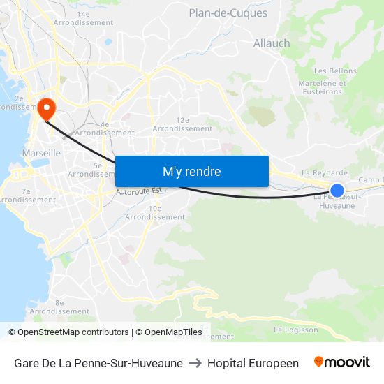 Gare De La Penne-Sur-Huveaune to Hopital Europeen map