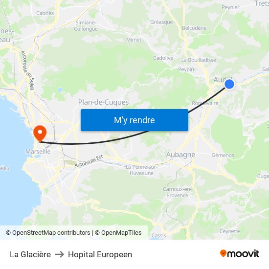 La Glacière to Hopital Europeen map