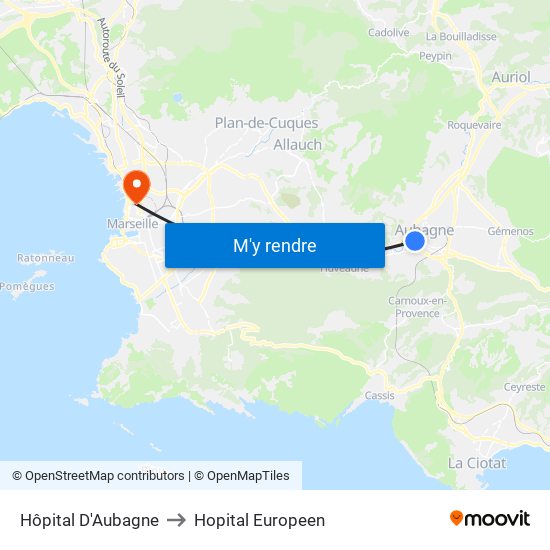 Hôpital D'Aubagne to Hopital Europeen map