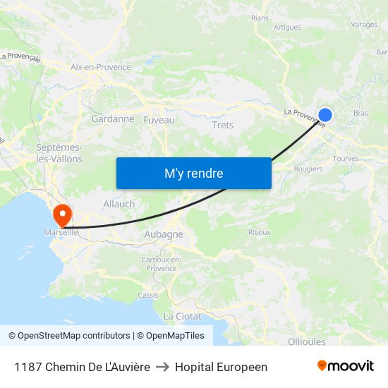 1187 Chemin De L'Auvière to Hopital Europeen map