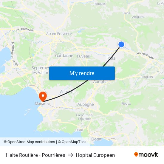 Halte Routière - Pourrières to Hopital Europeen map