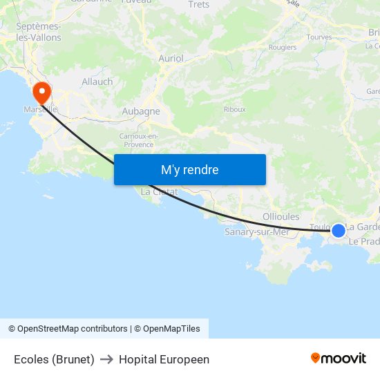 Ecoles (Brunet) to Hopital Europeen map