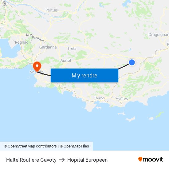 Halte Routiere Gavoty to Hopital Europeen map