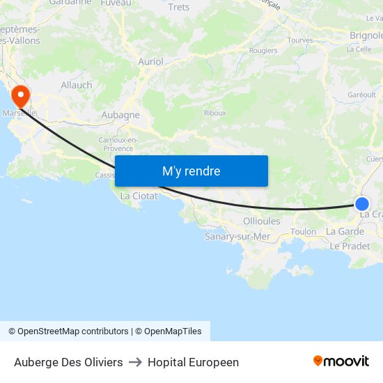 Auberge Des Oliviers to Hopital Europeen map