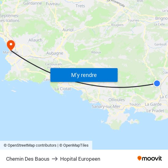 Chemin Des Baous to Hopital Europeen map