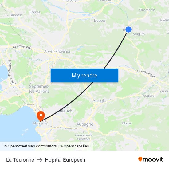 La Toulonne to Hopital Europeen map