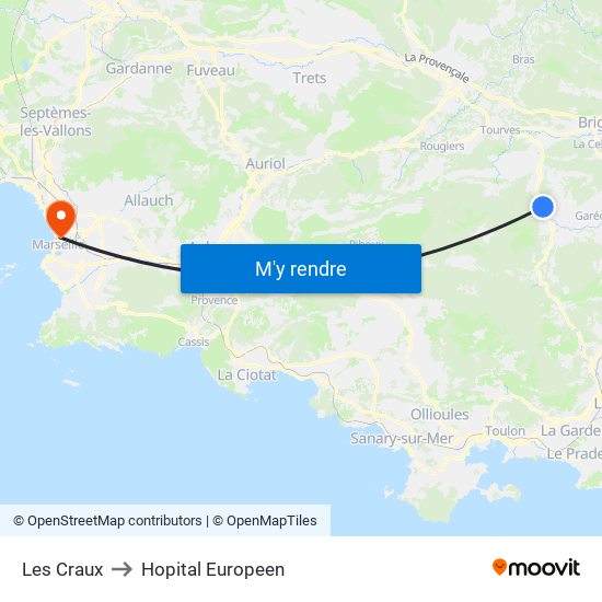 Les Craux to Hopital Europeen map