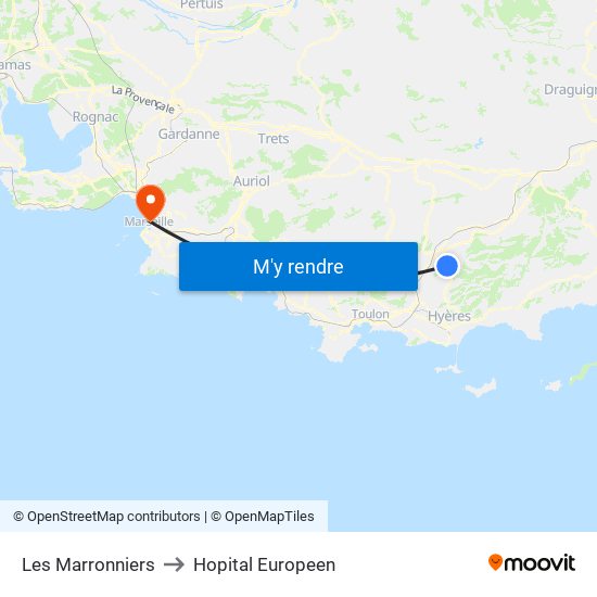 Les Marronniers to Hopital Europeen map