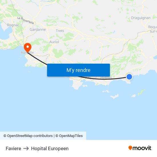 Faviere to Hopital Europeen map