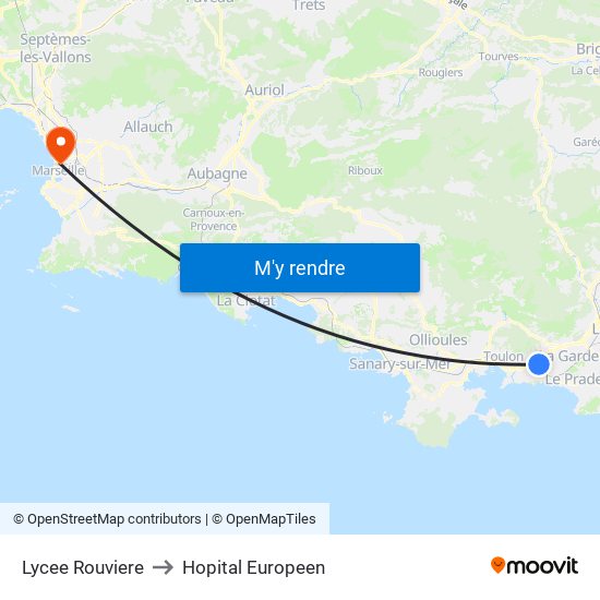 Lycee Rouviere to Hopital Europeen map