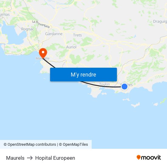 Maurels to Hopital Europeen map