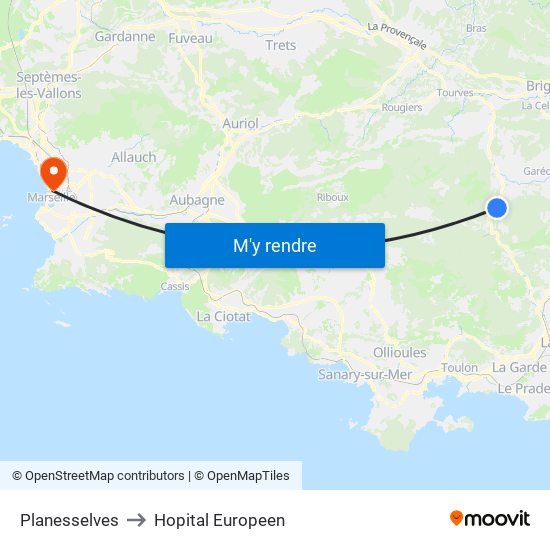 Planesselves to Hopital Europeen map