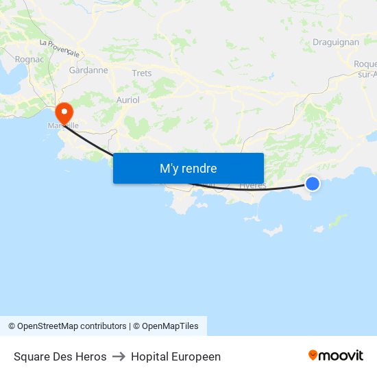 Square Des Heros to Hopital Europeen map