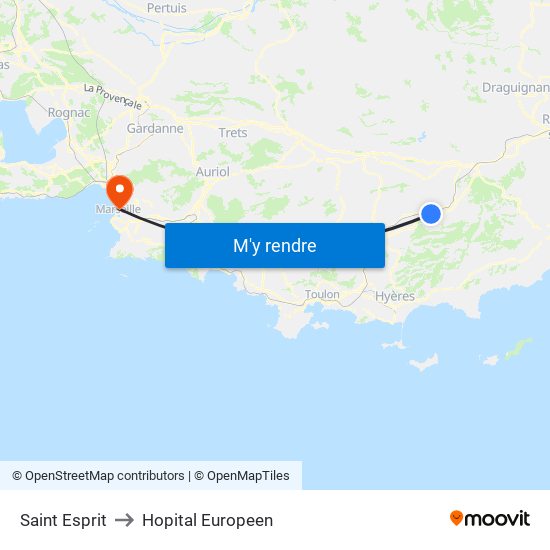 Saint Esprit to Hopital Europeen map