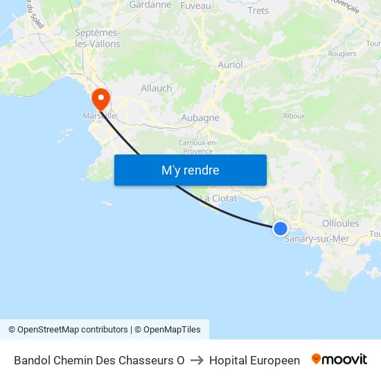 Bandol Chemin Des Chasseurs O to Hopital Europeen map