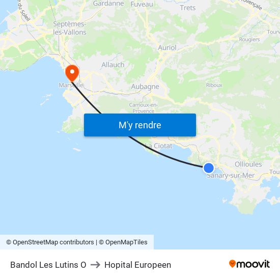 Bandol Les Lutins O to Hopital Europeen map