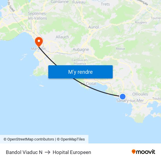 Bandol Viaduc N to Hopital Europeen map