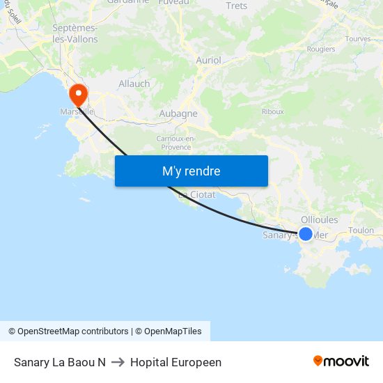 Sanary La Baou N to Hopital Europeen map