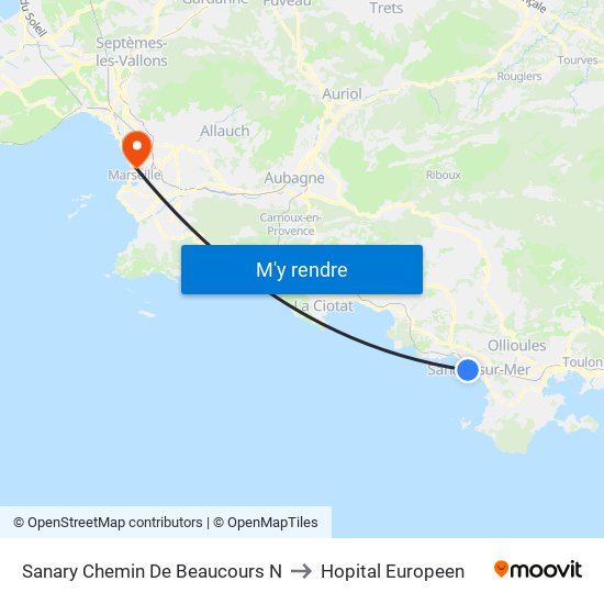 Sanary Chemin De Beaucours N to Hopital Europeen map