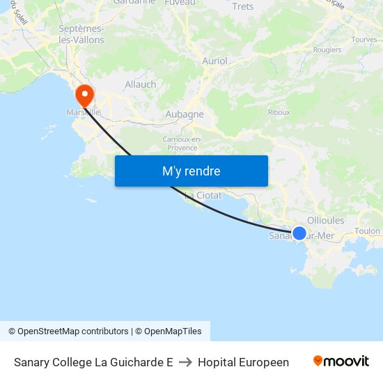 Sanary College La Guicharde E to Hopital Europeen map