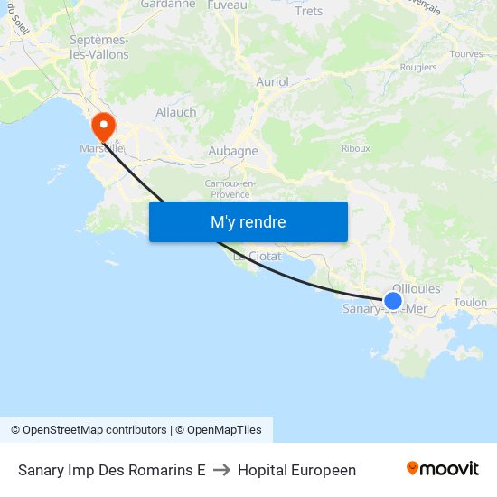 Sanary Imp Des Romarins E to Hopital Europeen map