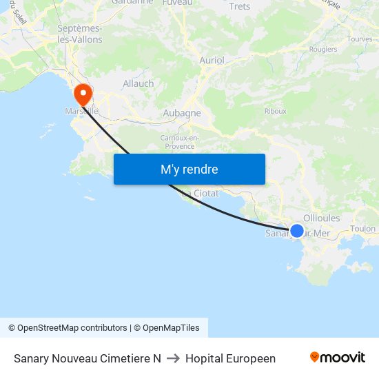 Sanary Nouveau Cimetiere N to Hopital Europeen map