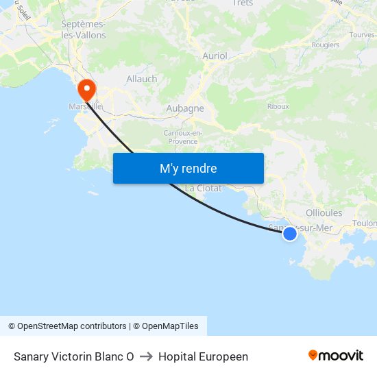 Sanary Victorin Blanc O to Hopital Europeen map