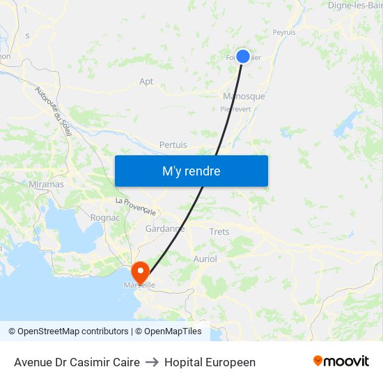 Avenue Dr Casimir Caire to Hopital Europeen map