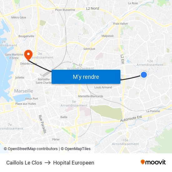 Caillols Le Clos to Hopital Europeen map