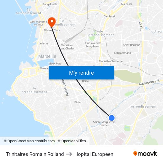 Trinitaires Romain Rolland to Hopital Europeen map