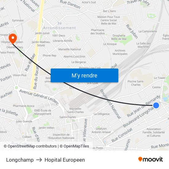 Longchamp to Hopital Europeen map