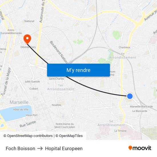 Foch Boisson to Hopital Europeen map