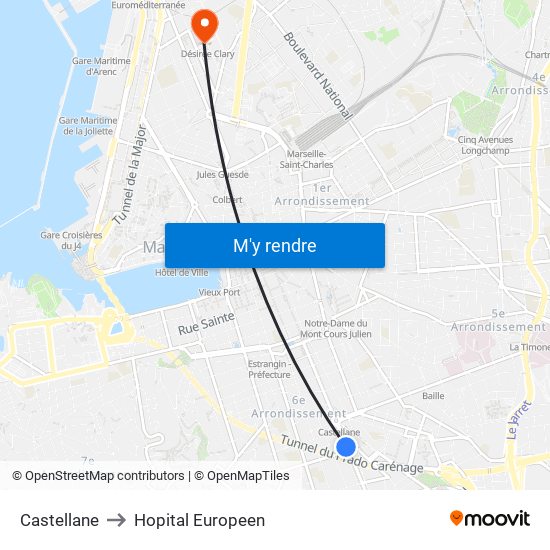 Castellane to Hopital Europeen map