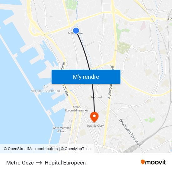 Métro Gèze to Hopital Europeen map