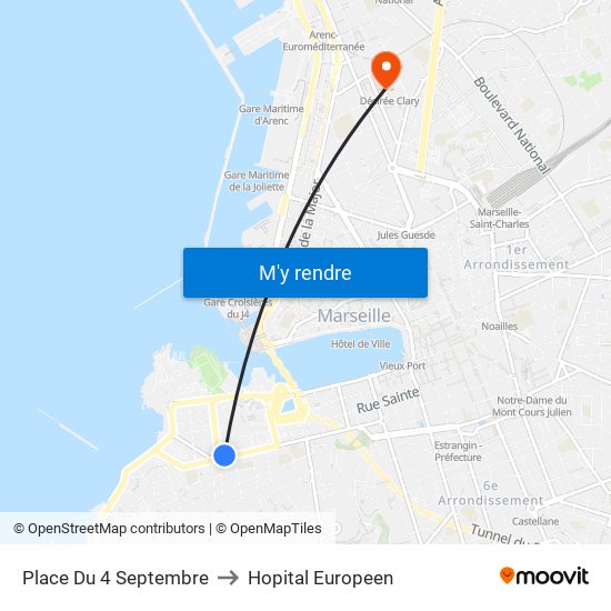 Place Du 4 Septembre to Hopital Europeen map