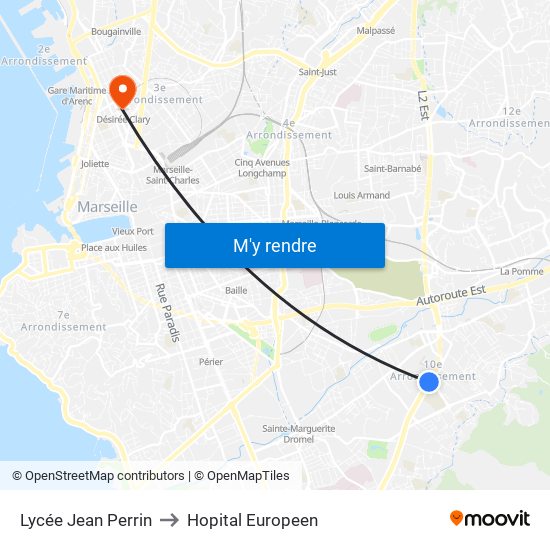 Lycée Jean Perrin to Hopital Europeen map