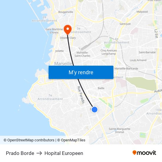 Prado Borde to Hopital Europeen map