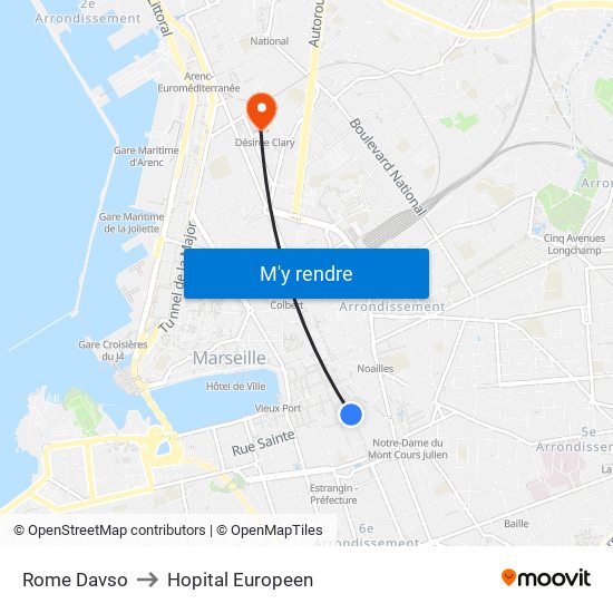 Rome Davso to Hopital Europeen map