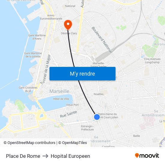 Place De Rome to Hopital Europeen map