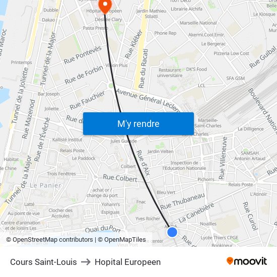 Cours Saint-Louis to Hopital Europeen map