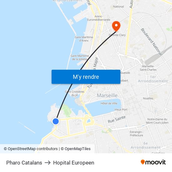 Pharo Catalans to Hopital Europeen map