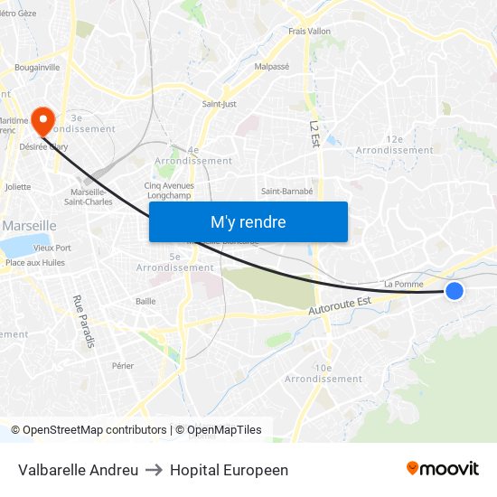 Valbarelle Andreu to Hopital Europeen map