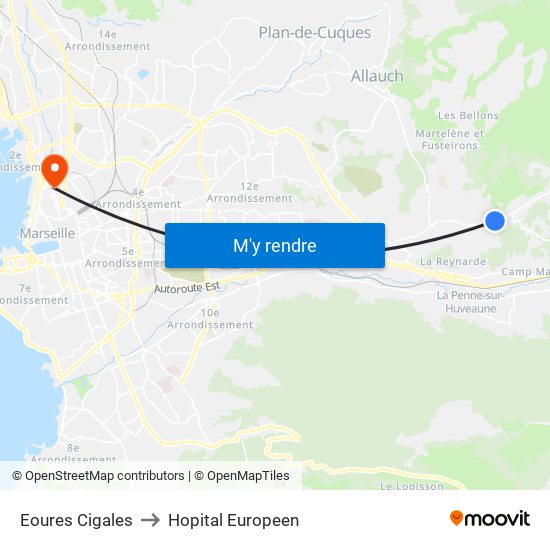 Eoures Cigales to Hopital Europeen map