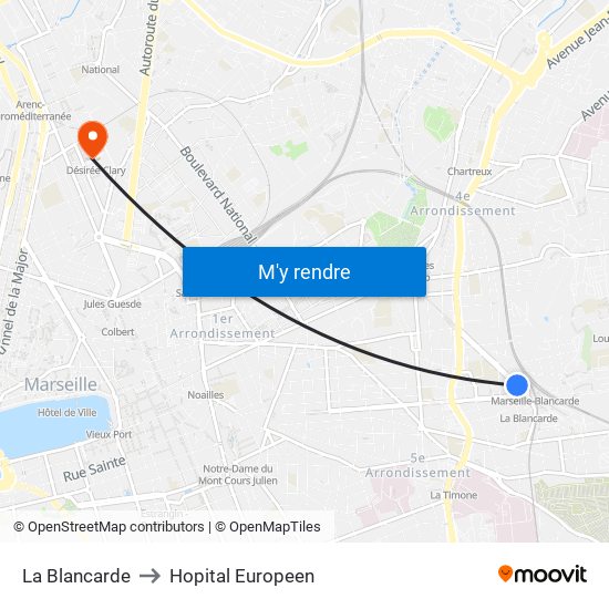 La Blancarde to Hopital Europeen map