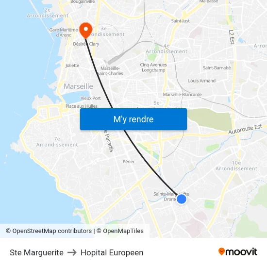 Ste Marguerite to Hopital Europeen map