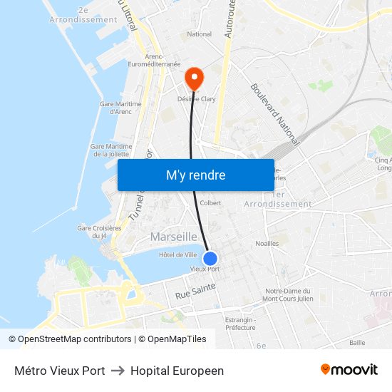 Métro Vieux Port to Hopital Europeen map