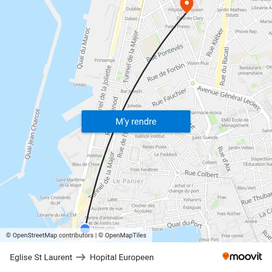 Eglise St Laurent to Hopital Europeen map