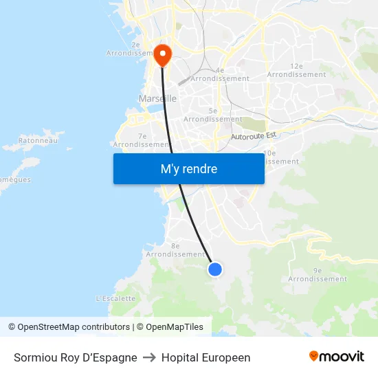 Sormiou Roy D’Espagne to Hopital Europeen map
