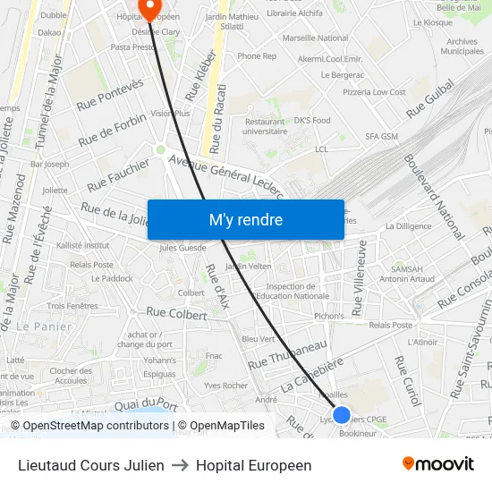 Lieutaud Cours Julien to Hopital Europeen map