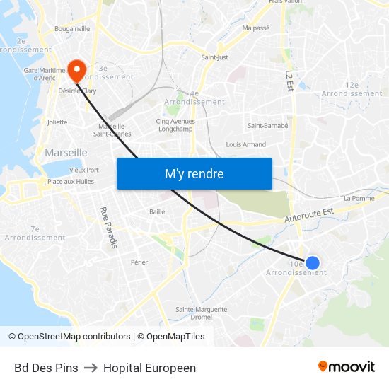 Bd Des Pins to Hopital Europeen map